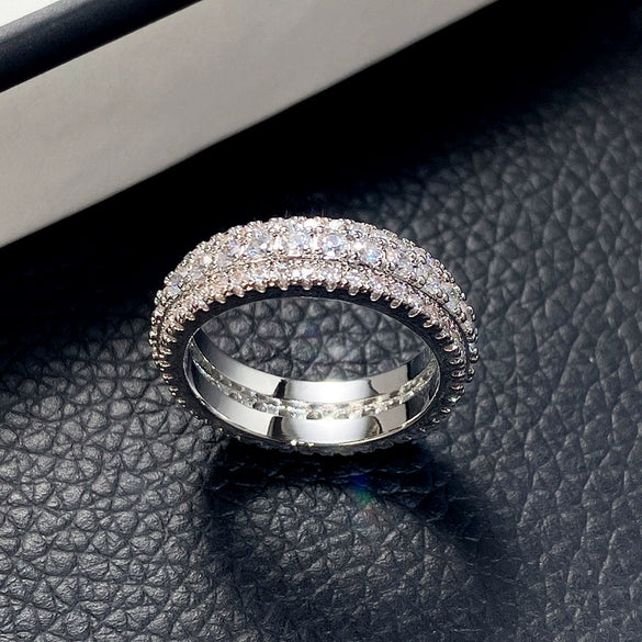Wholesale Exaggerated Luxury Unisex Ring Copper Plated White Gold Inlaid Zircon Geometric Jewelry