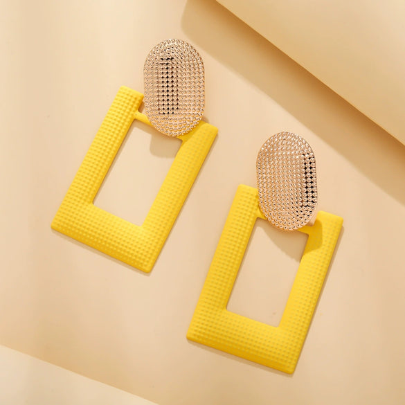 Wholesale Exaggerated Metal Drop Shaped Hollow Earrings With Paint And Geometric Design Electroplated For Women