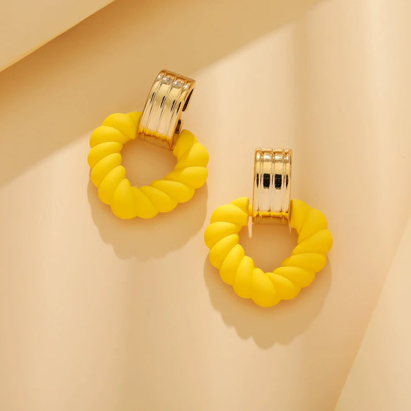 Wholesale Exaggerated Metal Drop Shaped Hollow Earrings With Paint And Geometric Design Electroplated For Women