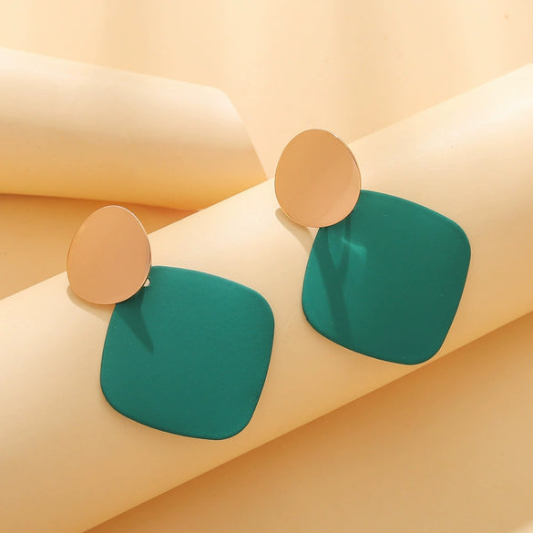 Wholesale Exaggerated Metal Drop Shaped Hollow Earrings With Paint And Geometric Design Electroplated For Women