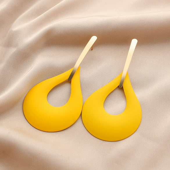 Wholesale Exaggerated Metal Drop Shaped Hollow Earrings With Paint And Geometric Design Electroplated For Women