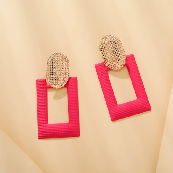 Wholesale Exaggerated Metal Drop Shaped Hollow Earrings With Paint And Geometric Design Electroplated For Women