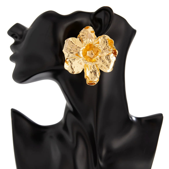 Wholesale Exaggerated Metal Flower Earrings With Electroplating