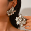 Wholesale Exaggerated Metal Flower Earrings With Electroplating