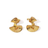 Wholesale Exaggerated Metal Style Stainless Steel Electroplated Fan Earrings With Wave Pattern For Women