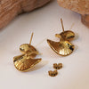 Wholesale Exaggerated Metal Style Stainless Steel Electroplated Fan Earrings With Wave Pattern For Women