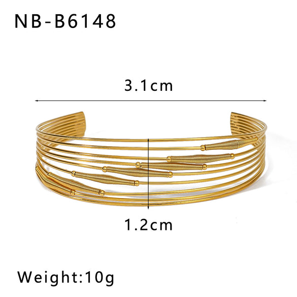 Wholesale Exaggerated Personality Multi Layer Line Stainless Steel Bracelet 18K Gold Plated