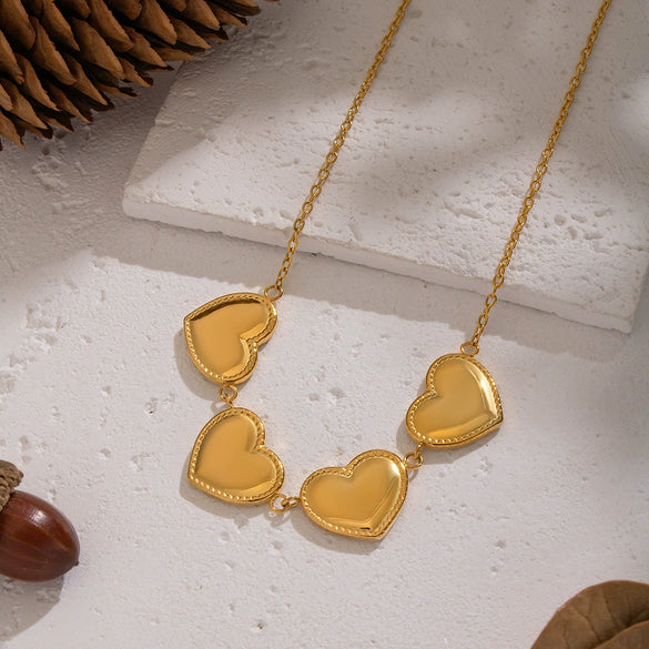 Wholesale Exaggerated Personality Old Money Style 18K Real Gold Plated Stainless Steel Heart Pendant Necklace With O Word Chain For Women