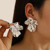 Wholesale Exaggerated Pleated Flower Earrings For Women Alloy Electroplated