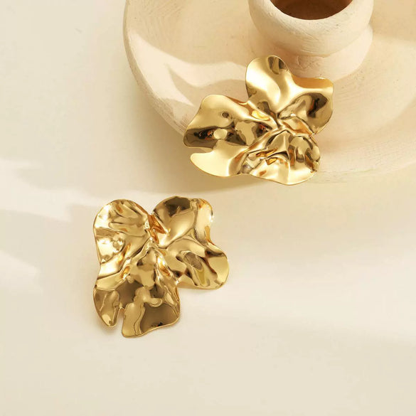 Wholesale Exaggerated Pleated Flower Earrings For Women Alloy Electroplated