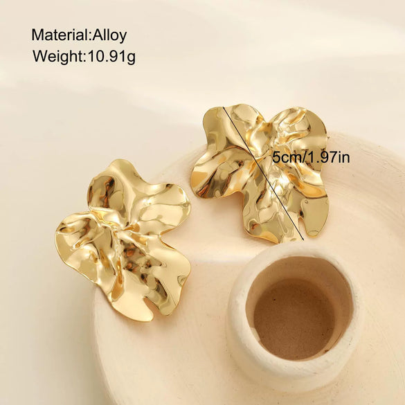 Wholesale Exaggerated Pleated Flower Earrings For Women Alloy Electroplated