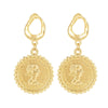 Wholesale Exaggerated Retro Alloy Gold Baroque Pearl Head Figure Coin Earrings With Electroplating