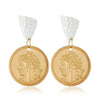 Wholesale Exaggerated Retro Alloy Gold Baroque Pearl Head Figure Coin Earrings With Electroplating