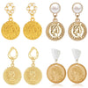 Wholesale Exaggerated Retro Alloy Gold Baroque Pearl Head Figure Coin Earrings With Electroplating