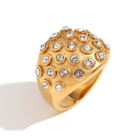 Wholesale Exaggerated Retro Diamond Jewelry Stainless Steel 18K Gold Plated Geometric Dome Ring
