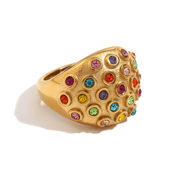 Wholesale Exaggerated Retro Diamond Jewelry Stainless Steel 18K Gold Plated Geometric Dome Ring