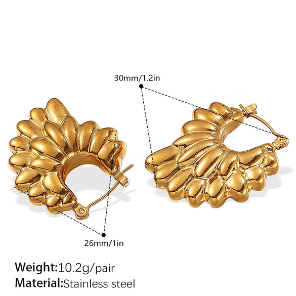 Wholesale Exaggerated Retro Elegant Specialshaped Petal Hollow Geometric 316L Stainless Steel 18K Gold Plated Electroplated Women's Earrings