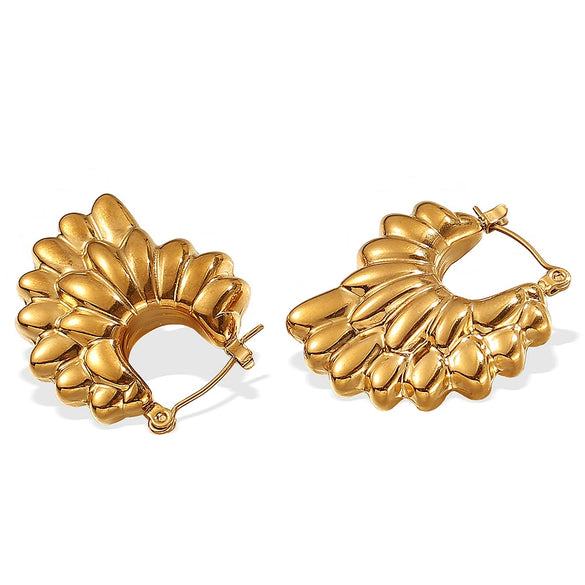 Wholesale Exaggerated Retro Elegant Specialshaped Petal Hollow Geometric 316L Stainless Steel 18K Gold Plated Electroplated Women's Earrings