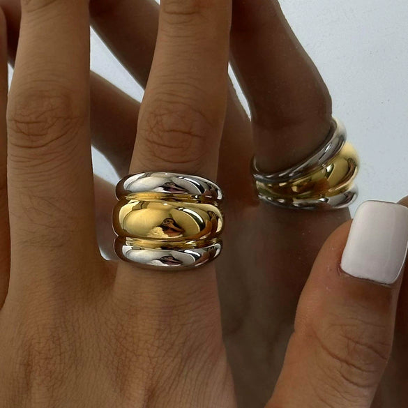 Wholesale Exaggerated Retro Stainless Steel Ring With Geometric Design And Electroplating For Women
