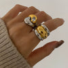 Wholesale Exaggerated Retro Stainless Steel Ring With Geometric Design And Electroplating For Women