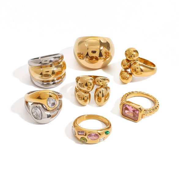 Wholesale Exaggerated Retro Stainless Steel Zircon Ring For Women With Geometric Design And Electroplating Treatment