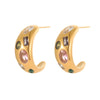 Wholesale Exaggerated Retro Women's Stainless Steel Inlaid Color Zircon Geometric Ushaped Electroplated Earrings