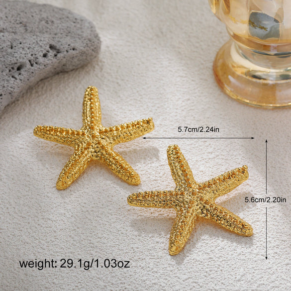 Wholesale Exaggerated Retro Zinc Alloy Earrings With Flower Love Starfish Bow Design 18K Gold Plated
