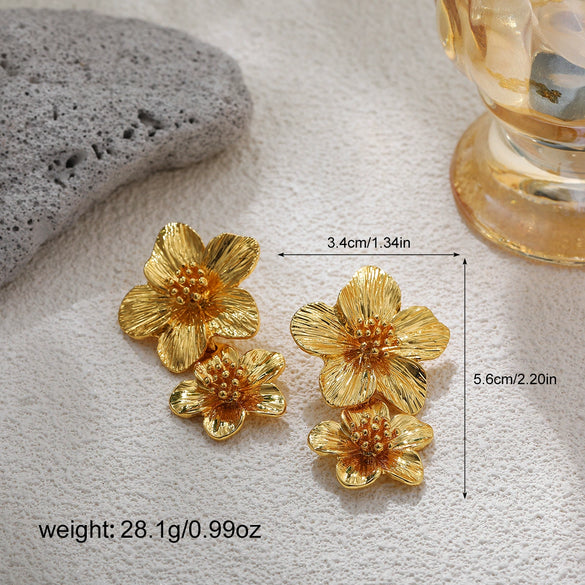 Wholesale Exaggerated Retro Zinc Alloy Earrings With Flower Love Starfish Bow Design 18K Gold Plated