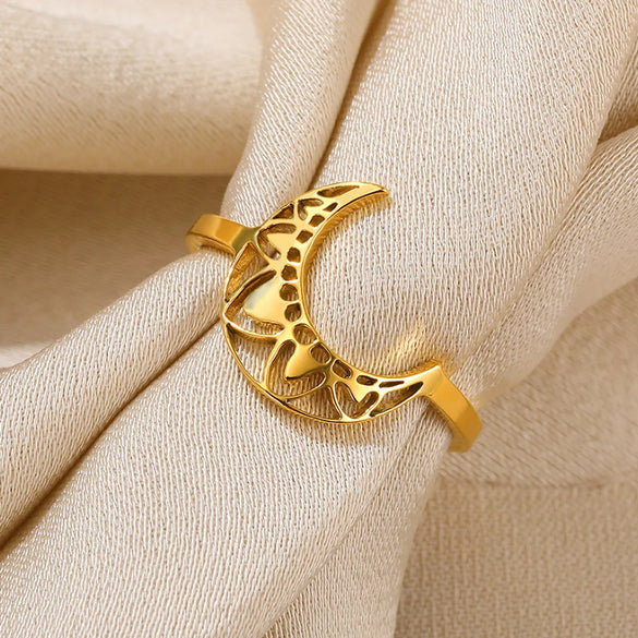 Wholesale Exaggerated Rock Moon Stainless Steel Plating 18k Gold Plated Open Rings