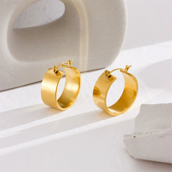 Wholesale Exaggerated Round Ear Buckle Earrings In Advanced Cold Style Titanium Steel Geometric Pattern