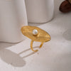 Wholesale Exaggerated Ruffled Pearl Women's Ring Geometric Stainless Steel Pvd Furnace Vacuum Real Gold Plating