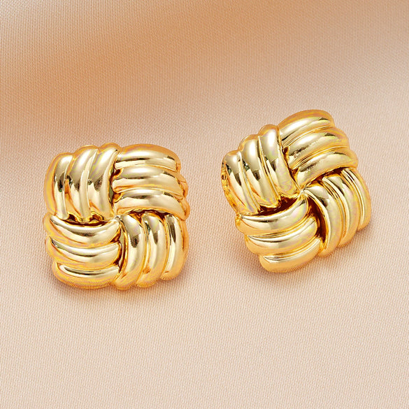 Wholesale Exaggerated Square Alloy Earrings With Geometric Texture And Electroplating For Women