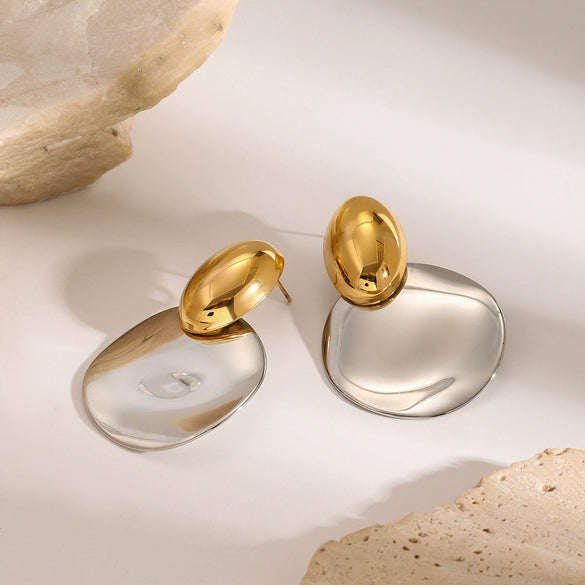 Wholesale Exaggerated Stainless Steel Earrings With Geometric Design And Electroplating For Women