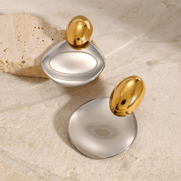 Wholesale Exaggerated Stainless Steel Earrings With Geometric Design And Electroplating For Women