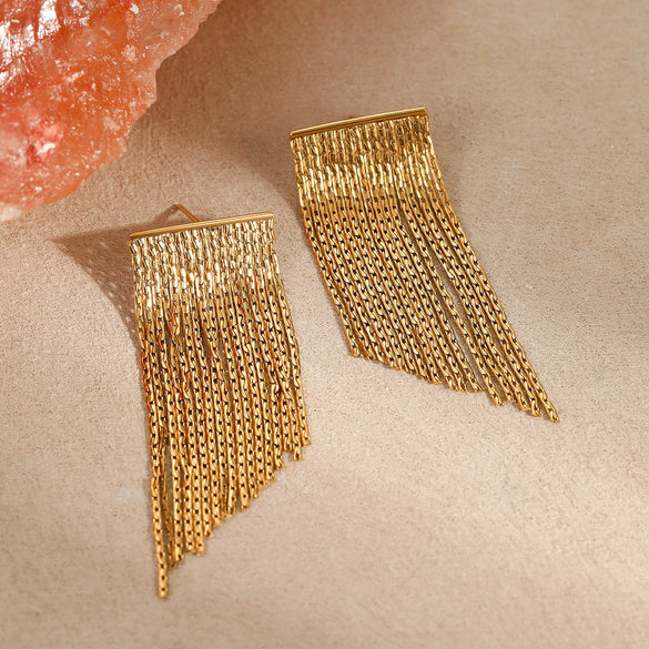Wholesale Exaggerated Tassel Chain Earrings Stainless Steel Geometric Fashion Ol Style With Electroplating For Women