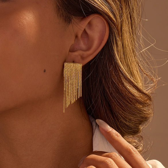 Wholesale Exaggerated Tassel Chain Earrings Stainless Steel Geometric Fashion Ol Style With Electroplating For Women