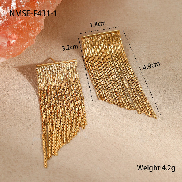 Wholesale Exaggerated Tassel Chain Earrings Stainless Steel Geometric Fashion Ol Style With Electroplating For Women