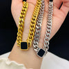 Wholesale Exaggerated Titanium Steel Thick Cuban Chain Necklace For Women Square Shape Electroplated All Match Non Fading