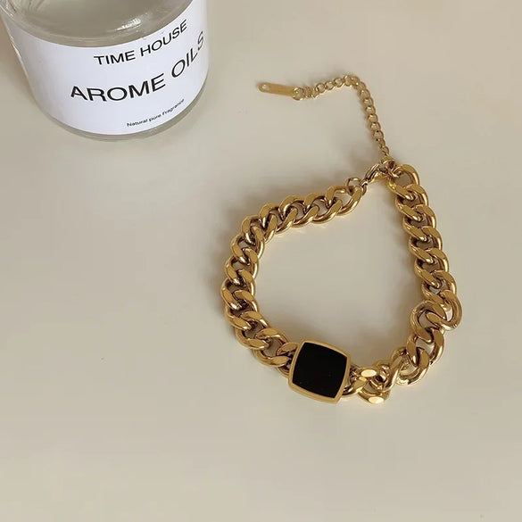 Wholesale Exaggerated Titanium Steel Thick Cuban Chain Necklace For Women Square Shape Electroplated All Match Non Fading