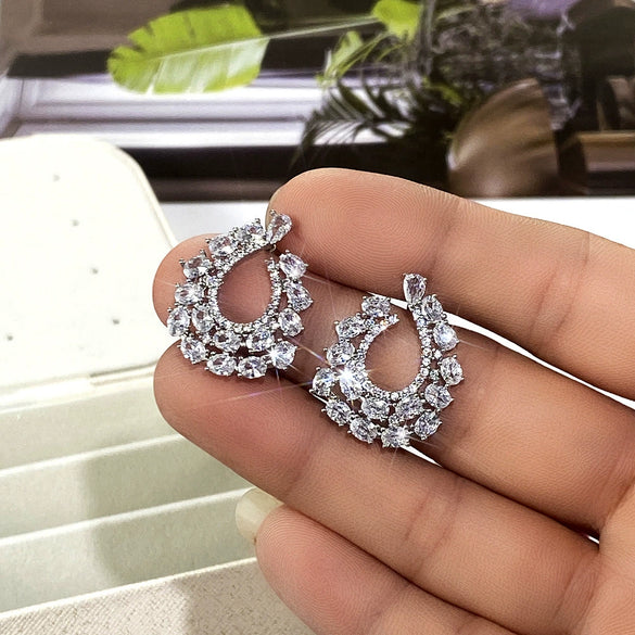 Wholesale Exaggerated Wreath Zircon Earrings Copper Flower Style For Ladies