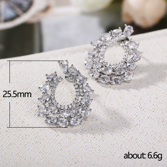 Wholesale Exaggerated Wreath Zircon Earrings Copper Flower Style For Ladies