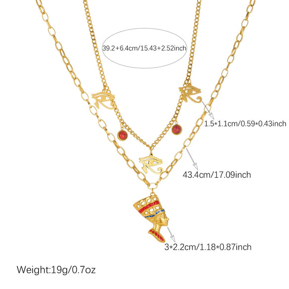 Wholesale Exotic Vintage Gold Plated Stainless Steel Cross Chain Portrait Pendant Jewelry Set With Eye Shaped Earrings For Women