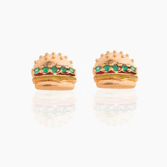 Wholesale Exquisite Earrings Fruit Burger Series Brass Inlaid Zircon Real Gold Plated Geometric Style For Women