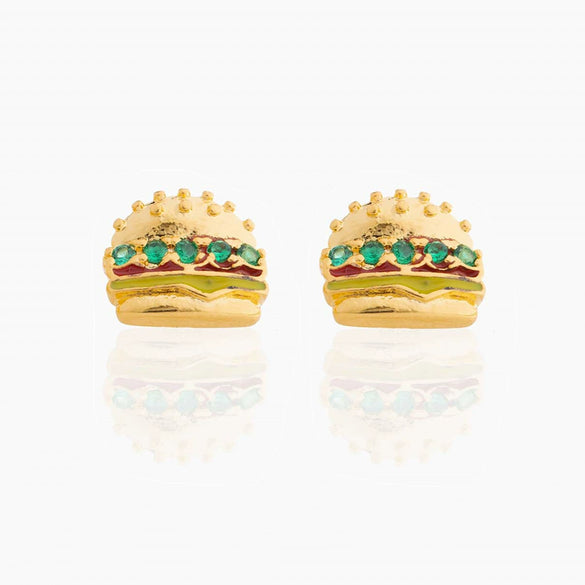 Wholesale Exquisite Earrings Fruit Burger Series Brass Inlaid Zircon Real Gold Plated Geometric Style For Women
