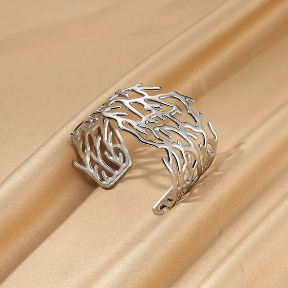 Wholesale Exquisite Exaggerate Style Irregular Leaf Ocean Wide Open Bracelet Stainless Steel Jewelry With Electroplating