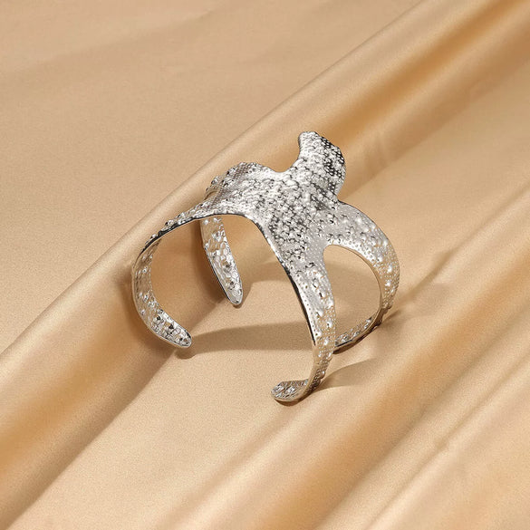 Wholesale Exquisite Exaggerate Style Irregular Leaf Ocean Wide Open Bracelet Stainless Steel Jewelry With Electroplating