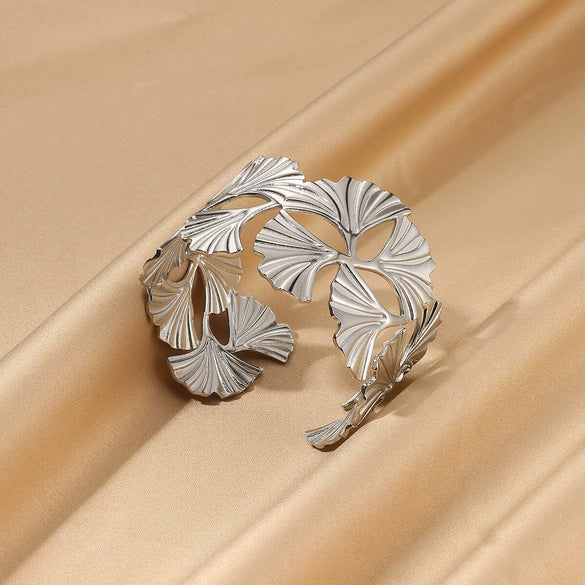 Wholesale Exquisite Exaggerate Style Irregular Leaf Ocean Wide Open Bracelet Stainless Steel Jewelry With Electroplating