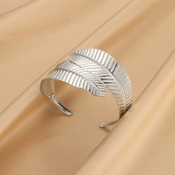 Wholesale Exquisite Exaggerate Style Irregular Leaf Ocean Wide Open Bracelet Stainless Steel Jewelry With Electroplating