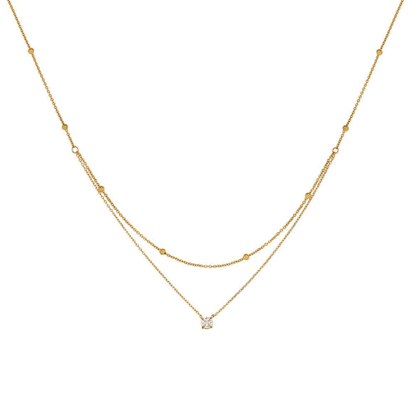 Wholesale Exquisite Half Double Layer Single Diamond Titanium Steel Women's Light Luxury Niche High End Stacked Clavicle Chain With Geometric Pattern And Electroplating