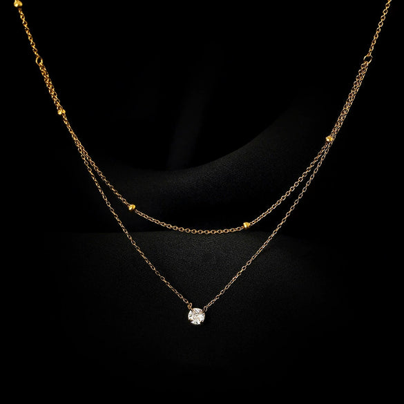 Wholesale Exquisite Half Double Layer Single Diamond Titanium Steel Women's Light Luxury Niche High End Stacked Clavicle Chain With Geometric Pattern And Electroplating